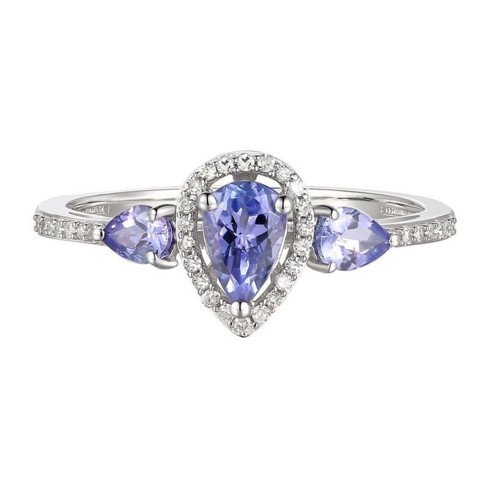 Tanzanite & 1/10 ct tw Diamond Ring Pear Helzberg 10k White Gold Size 8 NIB